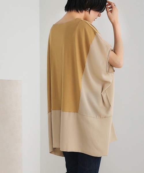 Bou Jeloud(ブージュルード)の「綿シルケット◆シアー異素材チュニック(Tシャツ/カットソー・レディース・ブラック/ベージュ/オフホワイト/グリーン・FREE)」の12枚目の写真