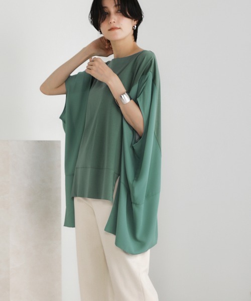 Bou Jeloud(ブージュルード)の「綿シルケット◆シアー異素材チュニック(Tシャツ/カットソー・レディース・ブラック/ベージュ/オフホワイト/グリーン・FREE)」の17枚目の写真