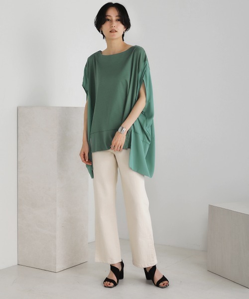 Bou Jeloud(ブージュルード)の「綿シルケット◆シアー異素材チュニック(Tシャツ/カットソー・レディース・ブラック/ベージュ/オフホワイト/グリーン・FREE)」の18枚目の写真