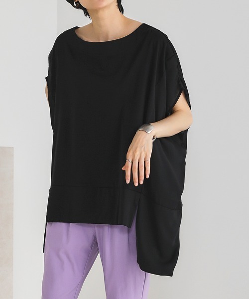 Bou Jeloud(ブージュルード)の「綿シルケット◆シアー異素材チュニック(Tシャツ/カットソー・レディース・ブラック/ベージュ/オフホワイト/グリーン・FREE)」の16枚目の写真