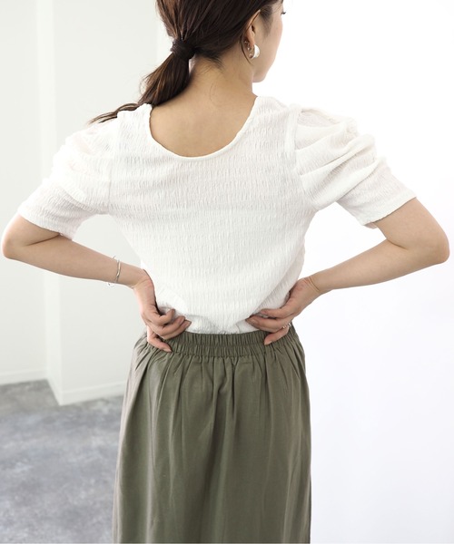 Riberry（リベリー）の「ギャザースリーブトップス（Tシャツ/カットソー・レディース・ブラック/ベージュ/オフホワイト/ピンク・MEDIUM）」の11枚目の写真