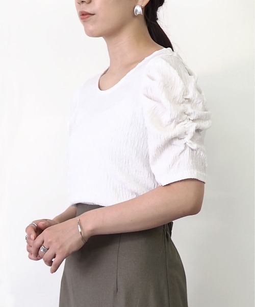 Riberry（リベリー）の「ギャザースリーブトップス（Tシャツ/カットソー・レディース・ブラック/ベージュ/オフホワイト/ピンク・MEDIUM）」の13枚目の写真