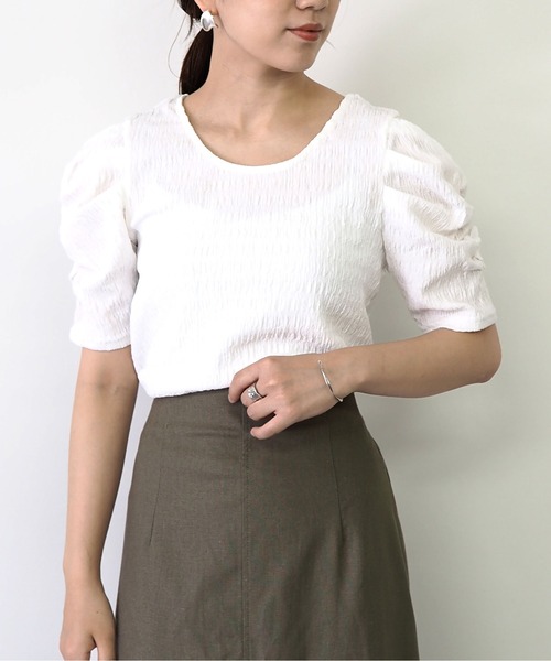 Riberry（リベリー）の「ギャザースリーブトップス（Tシャツ/カットソー・レディース・ブラック/ベージュ/オフホワイト/ピンク・MEDIUM）」の15枚目の写真