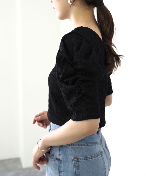 Riberry（リベリー）の「ギャザースリーブトップス（Tシャツ/カットソー・レディース・ブラック/ベージュ/オフホワイト/ピンク・MEDIUM）」の7枚目の写真