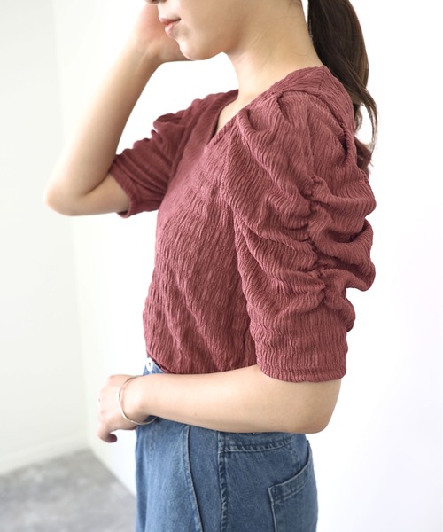 Riberry（リベリー）の「ギャザースリーブトップス（Tシャツ/カットソー・レディース・ブラック/ベージュ/オフホワイト/ピンク・MEDIUM）」の10枚目の写真