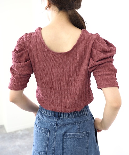 Riberry（リベリー）の「ギャザースリーブトップス（Tシャツ/カットソー・レディース・ブラック/ベージュ/オフホワイト/ピンク・MEDIUM）」の6枚目の写真