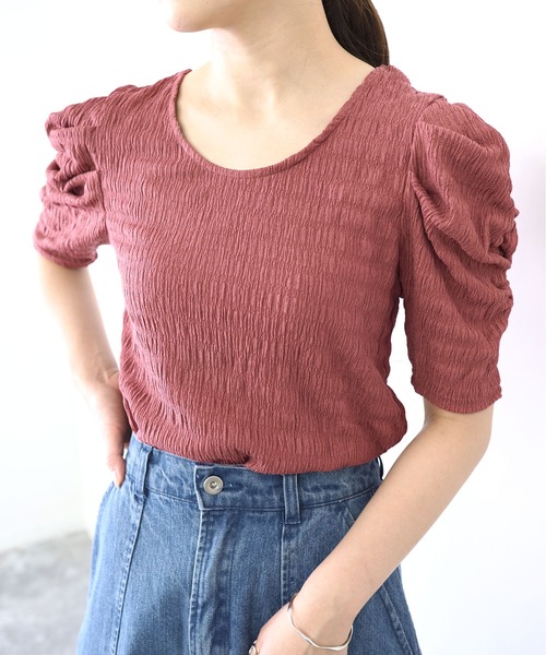 Riberry（リベリー）の「ギャザースリーブトップス（Tシャツ/カットソー・レディース・ブラック/ベージュ/オフホワイト/ピンク・MEDIUM）」の12枚目の写真