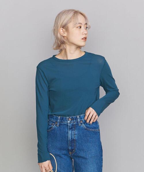 BEAUTY&YOUTH UNITED ARROWS（ビューティーアンドユースユナイテッドアローズ）の「BY スーピマコットン シアークルーネックロングスリーブ Tシャツ（Tシャツ/カットソー・レディース・ホワイト/ダークグレー/ケリー・FREE）」の3枚目の写真