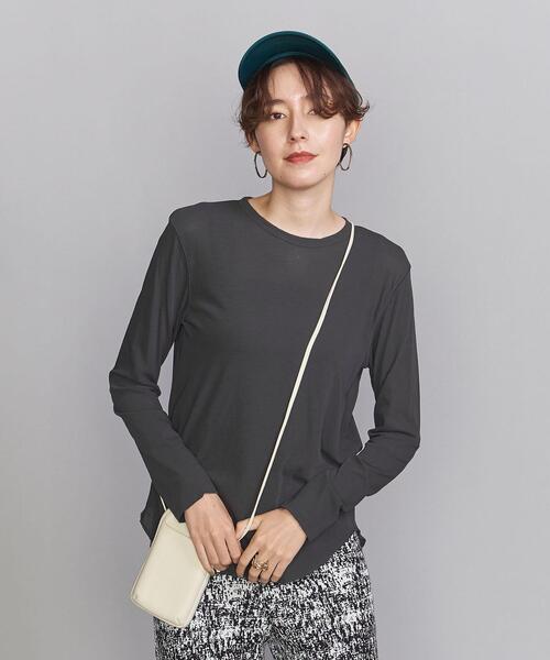 BEAUTY&YOUTH UNITED ARROWS（ビューティーアンドユースユナイテッドアローズ）の「BY スーピマコットン シアークルーネックロングスリーブ Tシャツ（Tシャツ/カットソー・レディース・ホワイト/ダークグレー/ケリー・FREE）」の2枚目の写真
