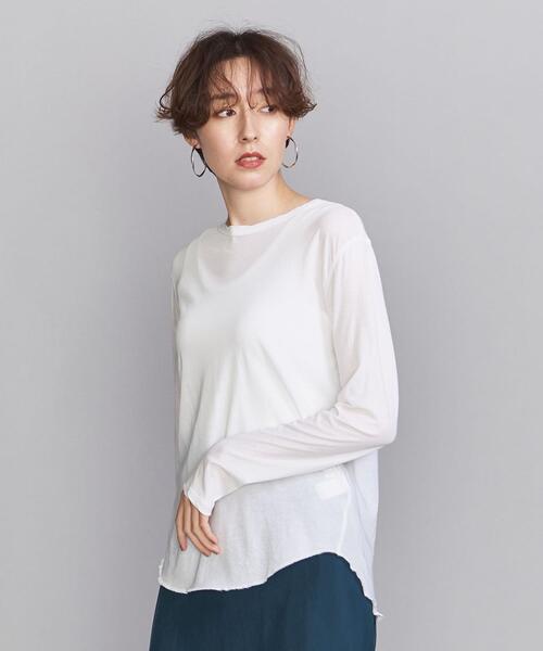 BEAUTY&YOUTH UNITED ARROWS（ビューティーアンドユースユナイテッドアローズ）の「BY スーピマコットン シアークルーネックロングスリーブ Tシャツ（Tシャツ/カットソー・レディース・ホワイト/ダークグレー/ケリー・FREE）」の6枚目の写真