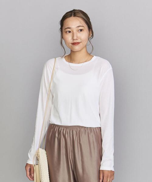 BEAUTY&YOUTH UNITED ARROWS（ビューティーアンドユースユナイテッドアローズ）の「BY スーピマコットン シアークルーネックロングスリーブ Tシャツ（Tシャツ/カットソー・レディース・ホワイト/ダークグレー/ケリー・FREE）」の9枚目の写真