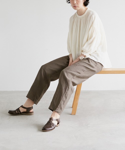 note et silence (ノートエシロンス)の「【 AMB100貨 】ハイツイストジョーゼット ギャザーブラウス(シャツ/ブラウス・レディース・グレー/オフホワイト/ブラック・FREE)」の2枚目の写真