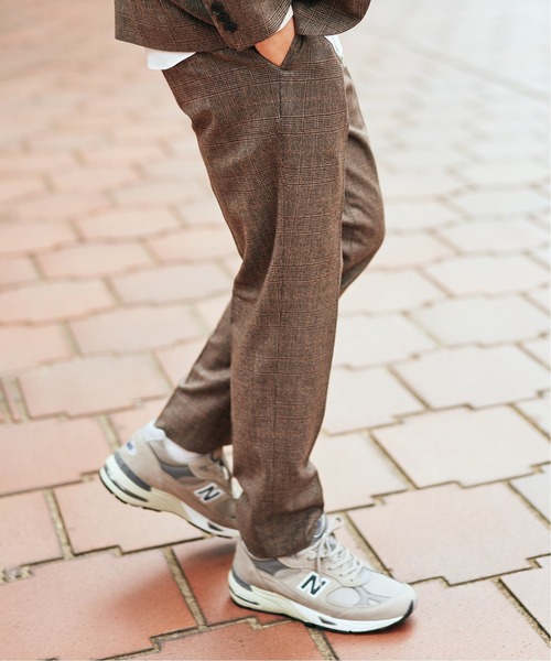 極美品】EDIFICEエディフィス/チェック柄/裾ダブルスラックス44ネイビー EDIFICE（エディフィス）の「E.フレンチ ツータック テーパードパンツ