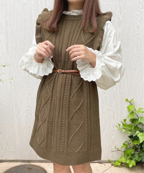 apres jour(アプレジュール)の「フリルケーブルワンピベスト【ZOZOTOWN限定アイテム】(ワンピース・レディース・ブラウン系その他/アイボリー/ピンクベージュ・フリー/X-LARGE)」の10枚目の写真