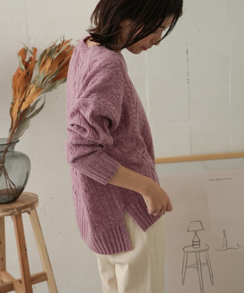 URBAN RESEARCH DOORS（アーバンリサーチドアーズ）の「ハミルトンウールアラン柄ニット（ニット/セーター・レディース・アイボリー/ピンク/モカ・ONE）」の9枚目の写真