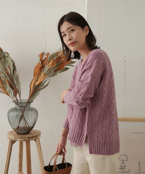 URBAN RESEARCH DOORS - 新品◎アーバンリサーチドアーズ◎ハミルトンウールアラン柄ニット//パープル URBAN RESEARCH DOORS（アーバンリサーチドアーズ）の