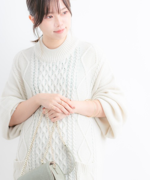 Wordtrobe（ワードトローブ）の「【wordtrobe】アクリルバルキー ケーブル切替 ニットワンピース（ワンピース・レディース・ホワイト/チャコールグレー/ベージュ・FREE）」の8枚目の写真