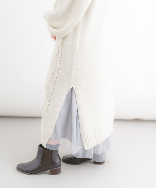 Wordtrobe（ワードトローブ）の「【wordtrobe】アクリルバルキー ケーブル切替 ニットワンピース（ワンピース・レディース・ホワイト/チャコールグレー/ベージュ・FREE）」の12枚目の写真