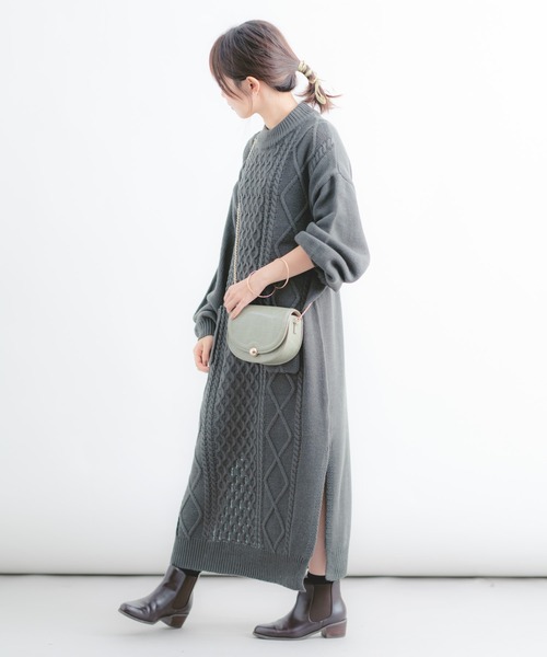 Wordtrobe（ワードトローブ）の「【wordtrobe】アクリルバルキー ケーブル切替 ニットワンピース（ワンピース・レディース・ホワイト/チャコールグレー/ベージュ・FREE）」の19枚目の写真