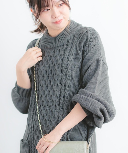 Wordtrobe（ワードトローブ）の「【wordtrobe】アクリルバルキー ケーブル切替 ニットワンピース（ワンピース・レディース・ホワイト/チャコールグレー/ベージュ・FREE）」の20枚目の写真