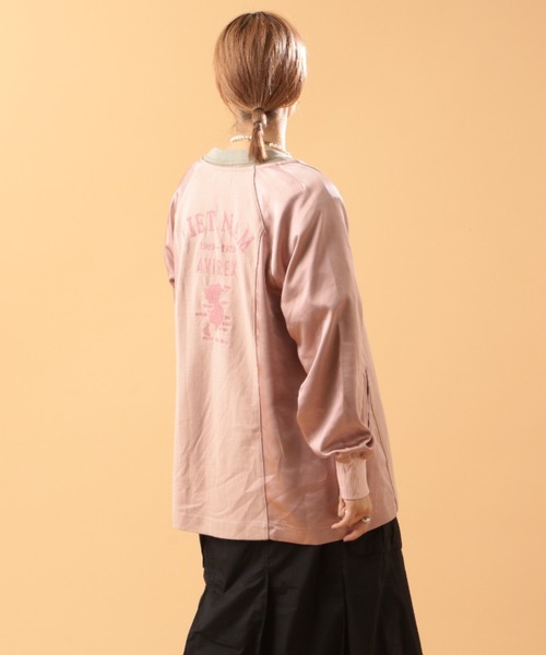 AVIREX（アヴィレックス）の「VINTAGE SATIN RAGLAN SHIRT/ ヴィンテージサテン ラグランシャツ（カーディガン/ボレロ・レディース・ピンク/グリーン・FREE）」の7枚目の写真