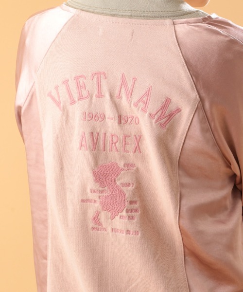 AVIREX（アヴィレックス）の「VINTAGE SATIN RAGLAN SHIRT/ ヴィンテージサテン ラグランシャツ（カーディガン/ボレロ・レディース・ピンク/グリーン・FREE）」の5枚目の写真