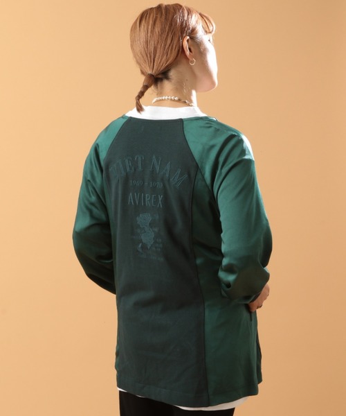 AVIREX（アヴィレックス）の「VINTAGE SATIN RAGLAN SHIRT/ ヴィンテージサテン ラグランシャツ（カーディガン/ボレロ・レディース・ピンク/グリーン・FREE）」の6枚目の写真