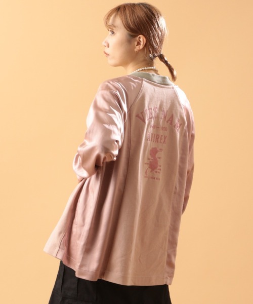 AVIREX（アヴィレックス）の「VINTAGE SATIN RAGLAN SHIRT/ ヴィンテージサテン ラグランシャツ（カーディガン/ボレロ・レディース・ピンク/グリーン・FREE）」の3枚目の写真