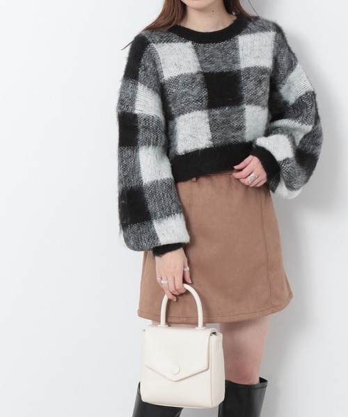 Heather(ヘザー)の「ブロックチェックショートニット 257510(ニット/セーター・レディース・ブラック系その他/ブラウン系その他/ブルー系その他・FREE)」の2枚目の写真
