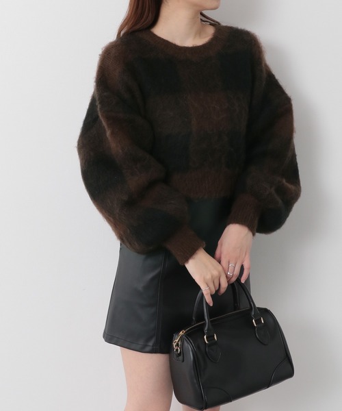 Heather(ヘザー)の「ブロックチェックショートニット 257510(ニット/セーター・レディース・ブラック系その他/ブラウン系その他/ブルー系その他・FREE)」の3枚目の写真