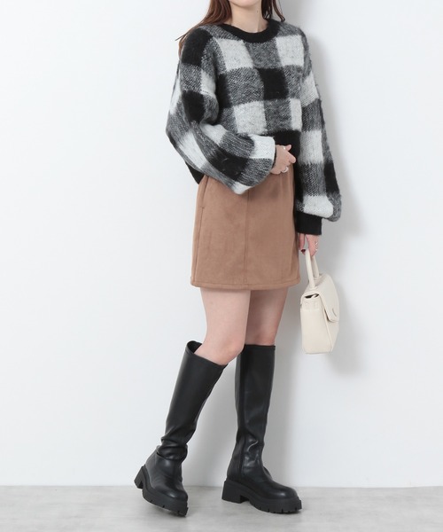 Heather(ヘザー)の「ブロックチェックショートニット 257510(ニット/セーター・レディース・ブラック系その他/ブラウン系その他/ブルー系その他・FREE)」の4枚目の写真