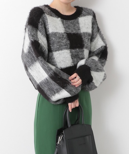 Heather(ヘザー)の「ブロックチェックショートニット 257510(ニット/セーター・レディース・ブラック系その他/ブラウン系その他/ブルー系その他・FREE)」の7枚目の写真