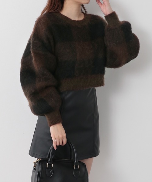 Heather(ヘザー)の「ブロックチェックショートニット 257510(ニット/セーター・レディース・ブラック系その他/ブラウン系その他/ブルー系その他・FREE)」の9枚目の写真
