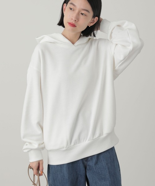 AMERICAN HOLIC（アメリカンホリック）の「フード付き裏起毛パーカー（Tシャツ/カットソー・レディース・チャコールグレー/オフホワイト/ボルドー/ライトベージュ・M/L）」の2枚目の写真