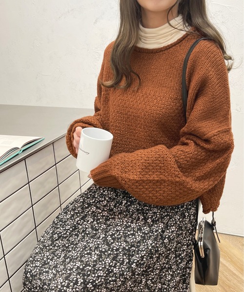 apres jour（アプレジュール）の「天竺＆かのこ編みニット【ZOZOTOWN限定アイテム】（ニット/セーター・レディース・ブラック/オレンジ/グリーン/アイボリー・X-LARGE/フリー）」の4枚目の写真