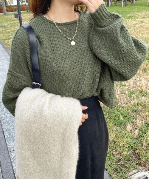 apres jour（アプレジュール）の「天竺＆かのこ編みニット【ZOZOTOWN限定アイテム】（ニット/セーター・レディース・ブラック/オレンジ/グリーン/アイボリー・X-LARGE/フリー）」の3枚目の写真