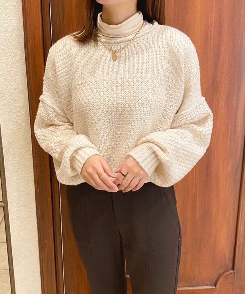 apres jour（アプレジュール）の「天竺＆かのこ編みニット【ZOZOTOWN限定アイテム】（ニット/セーター・レディース・ブラック/オレンジ/グリーン/アイボリー・X-LARGE/フリー）」の9枚目の写真