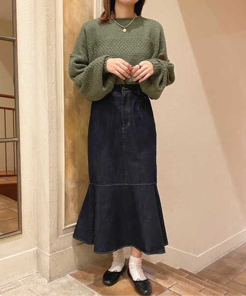 apres jour（アプレジュール）の「天竺＆かのこ編みニット【ZOZOTOWN限定アイテム】（ニット/セーター・レディース・ブラック/オレンジ/グリーン/アイボリー・X-LARGE/フリー）」の12枚目の写真