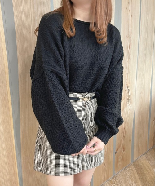 apres jour（アプレジュール）の「天竺＆かのこ編みニット【ZOZOTOWN限定アイテム】（ニット/セーター・レディース・ブラック/オレンジ/グリーン/アイボリー・X-LARGE/フリー）」の6枚目の写真