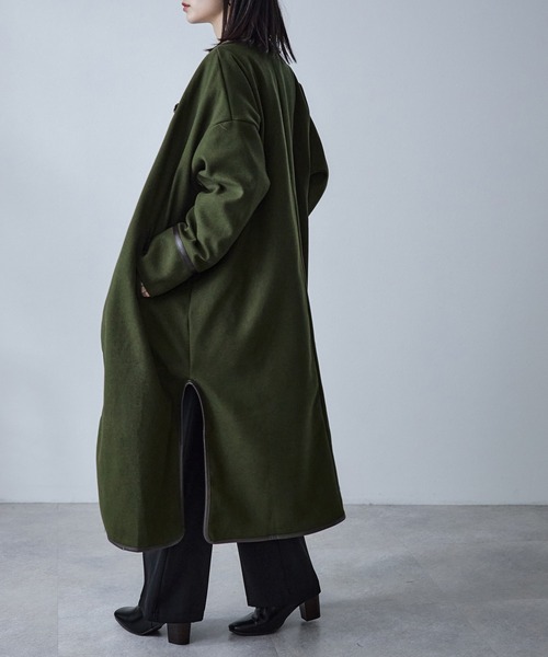 ECRIRE（エクリール）の「キルトライナー付きパイピングノーカラーロングコートセット（ノーカラーコート・レディース・ブラック/ブラウン/カーキ/アイボリー・M）」の12枚目の写真