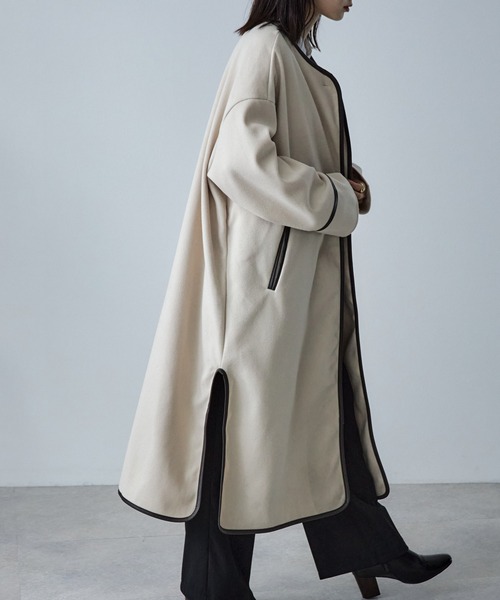 ECRIRE（エクリール）の「キルトライナー付きパイピングノーカラーロングコートセット（ノーカラーコート・レディース・ブラック/ブラウン/カーキ/アイボリー・M）」の19枚目の写真