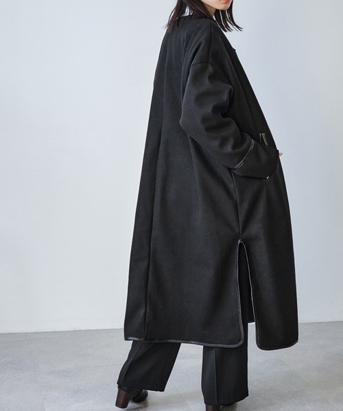 ECRIRE（エクリール）の「キルトライナー付きパイピングノーカラーロングコートセット（ノーカラーコート・レディース・ブラック/ブラウン/カーキ/アイボリー・M）」の10枚目の写真