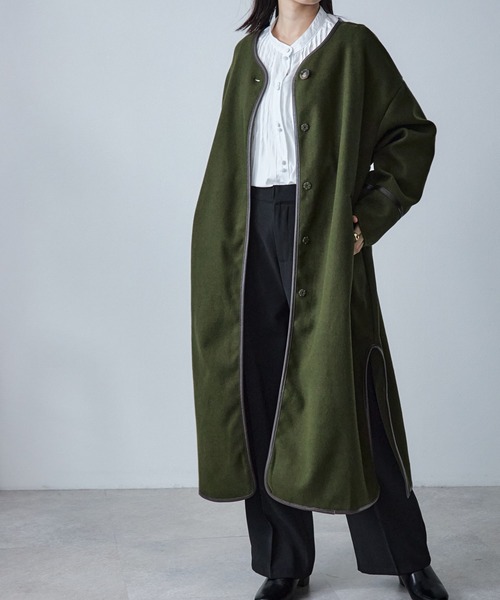 ECRIRE（エクリール）の「キルトライナー付きパイピングノーカラーロングコートセット（ノーカラーコート・レディース・ブラック/ブラウン/カーキ/アイボリー・M）」の13枚目の写真