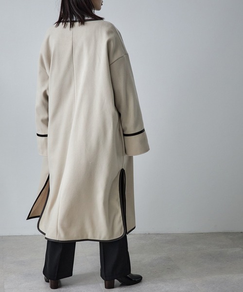 ECRIRE（エクリール）の「キルトライナー付きパイピングノーカラーロングコートセット（ノーカラーコート・レディース・ブラック/ブラウン/カーキ/アイボリー・M）」の9枚目の写真