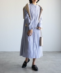 ストライプロングシャツワンピース