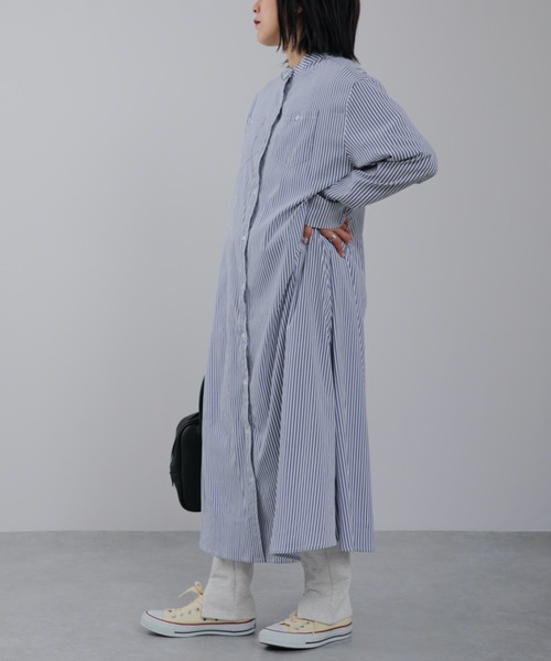 【PRADA】人気沸騰！lady's ストライプ 長袖シャツワンピース PRADA】人気沸騰！lady's ストライプ 長袖シャツワンピース