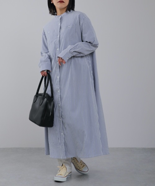 セール】ストライプロングシャツワンピース（シャツワンピース