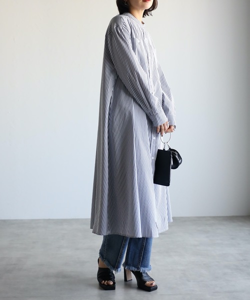 セール】ストライプロングシャツワンピース（シャツワンピース