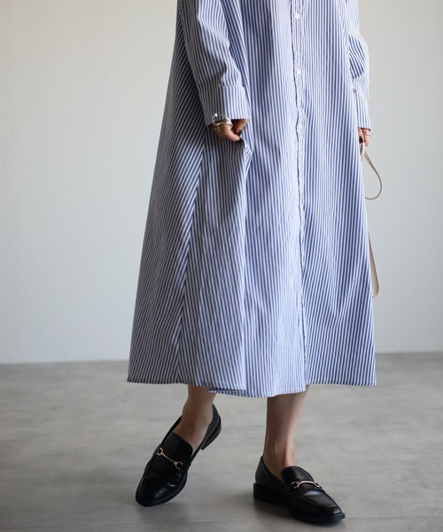セール】ストライプロングシャツワンピース（シャツワンピース