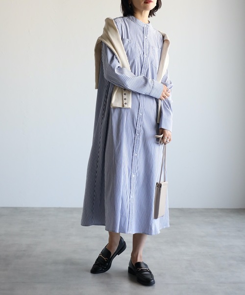 セール】ストライプロングシャツワンピース（シャツワンピース）｜ap